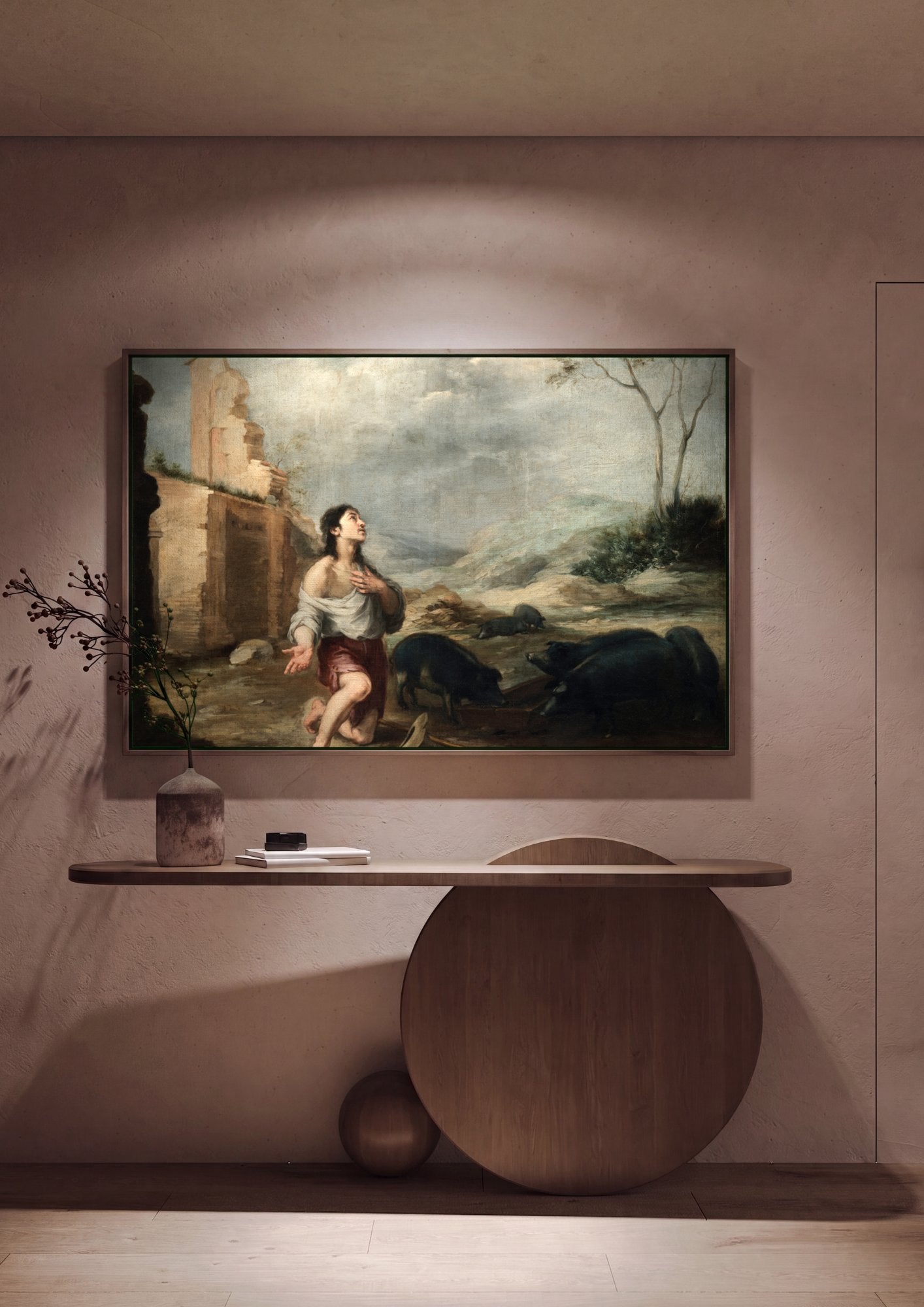 Quadro Decorativo O Filho Pródigo Entre os Porcos - Murillo em ambiente decorado