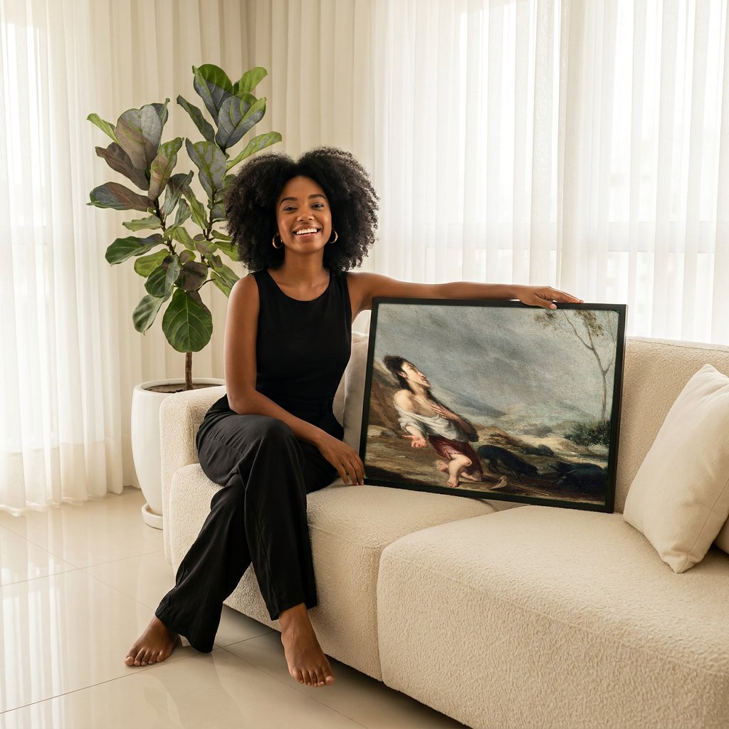 Quadro Decorativo O Filho Pródigo Entre os Porcos - Murillo com modelo em ambiente