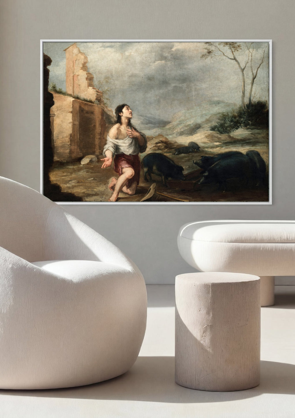 Quadro Decorativo O Filho Pródigo Entre os Porcos - Murillo em ambiente decorado