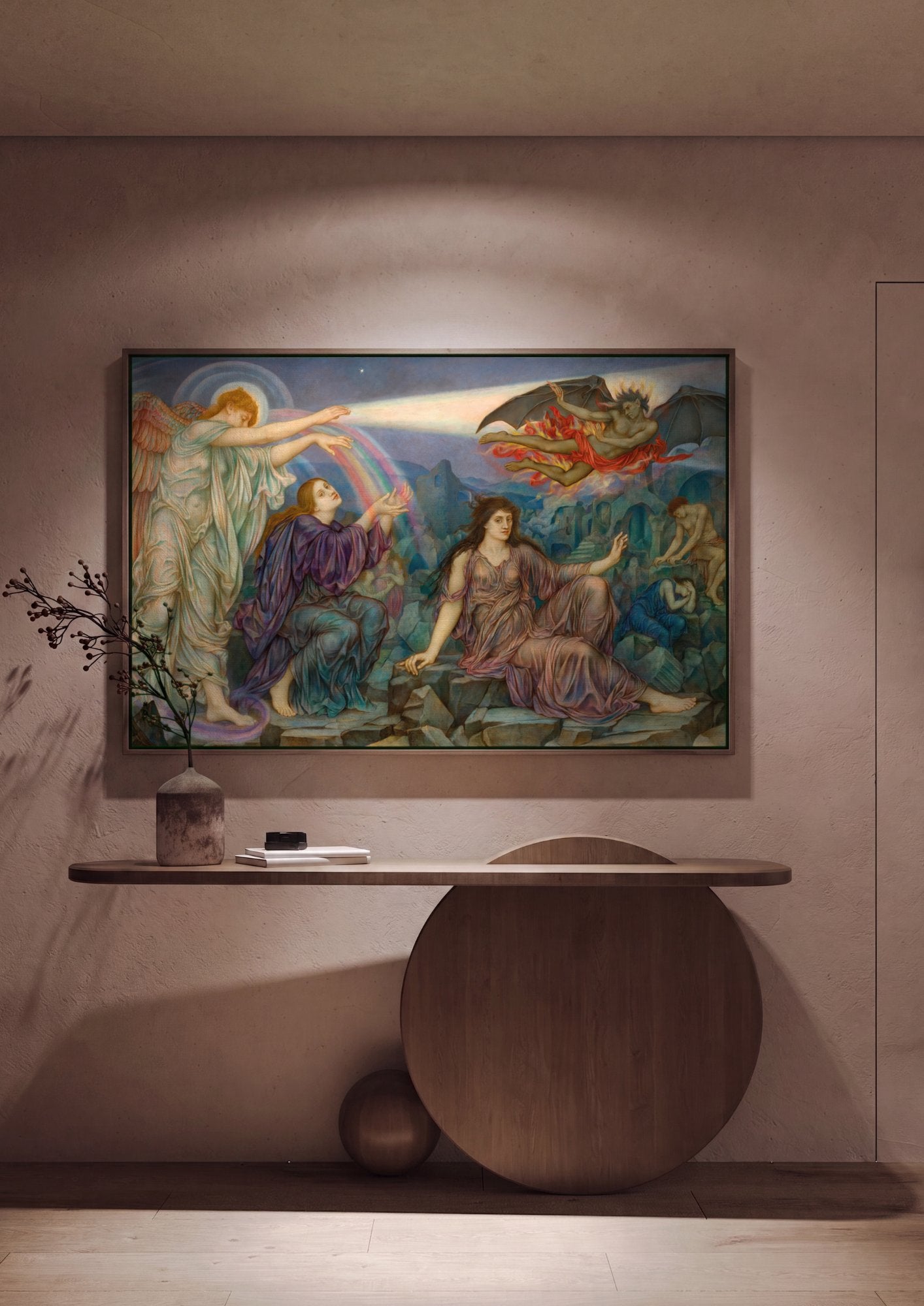 Quadro Decorativo A Luz Que Vence as Trevas - Evelyn De Morgan em ambiente decorado