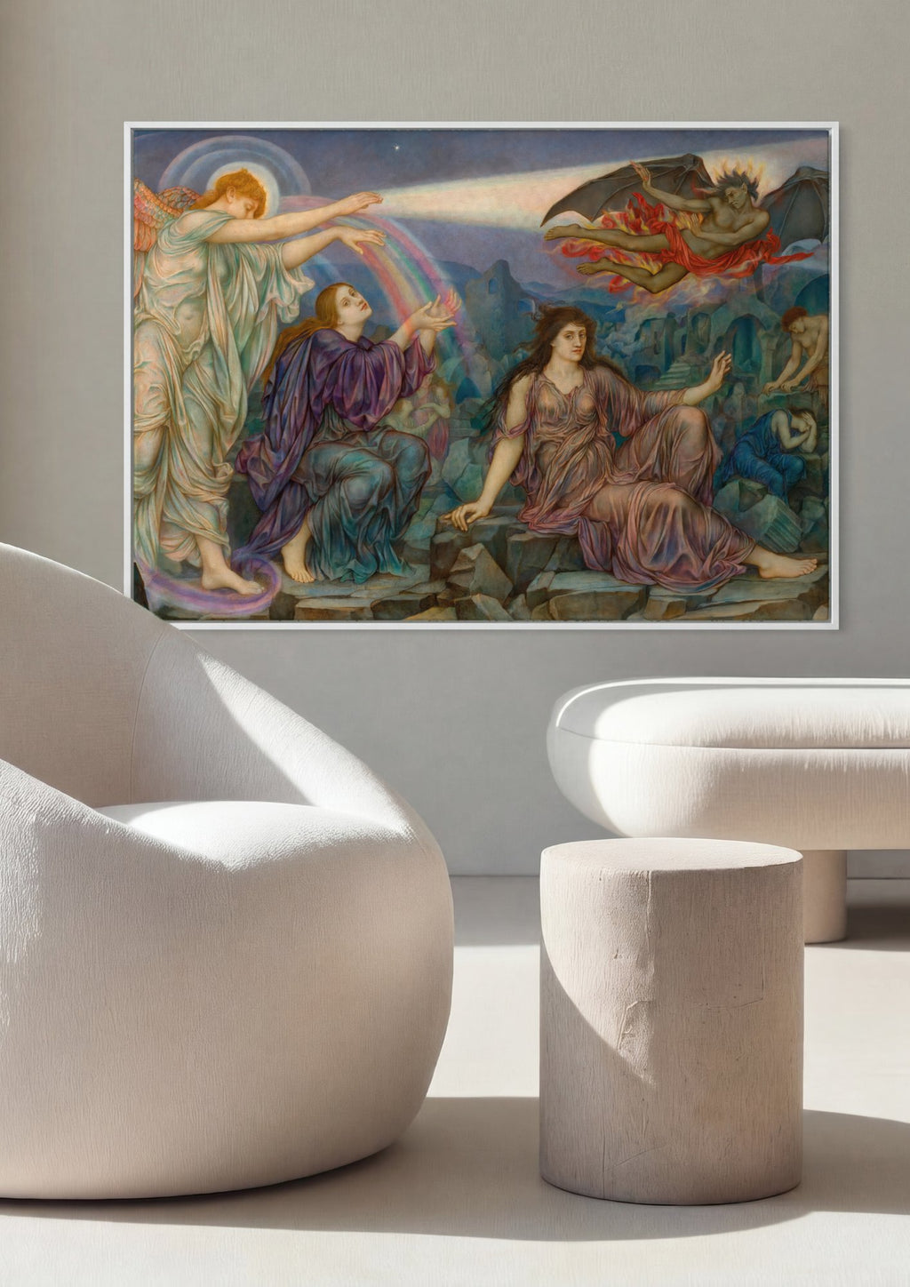 Quadro Decorativo A Luz Que Vence as Trevas - Evelyn De Morgan em ambiente decorado