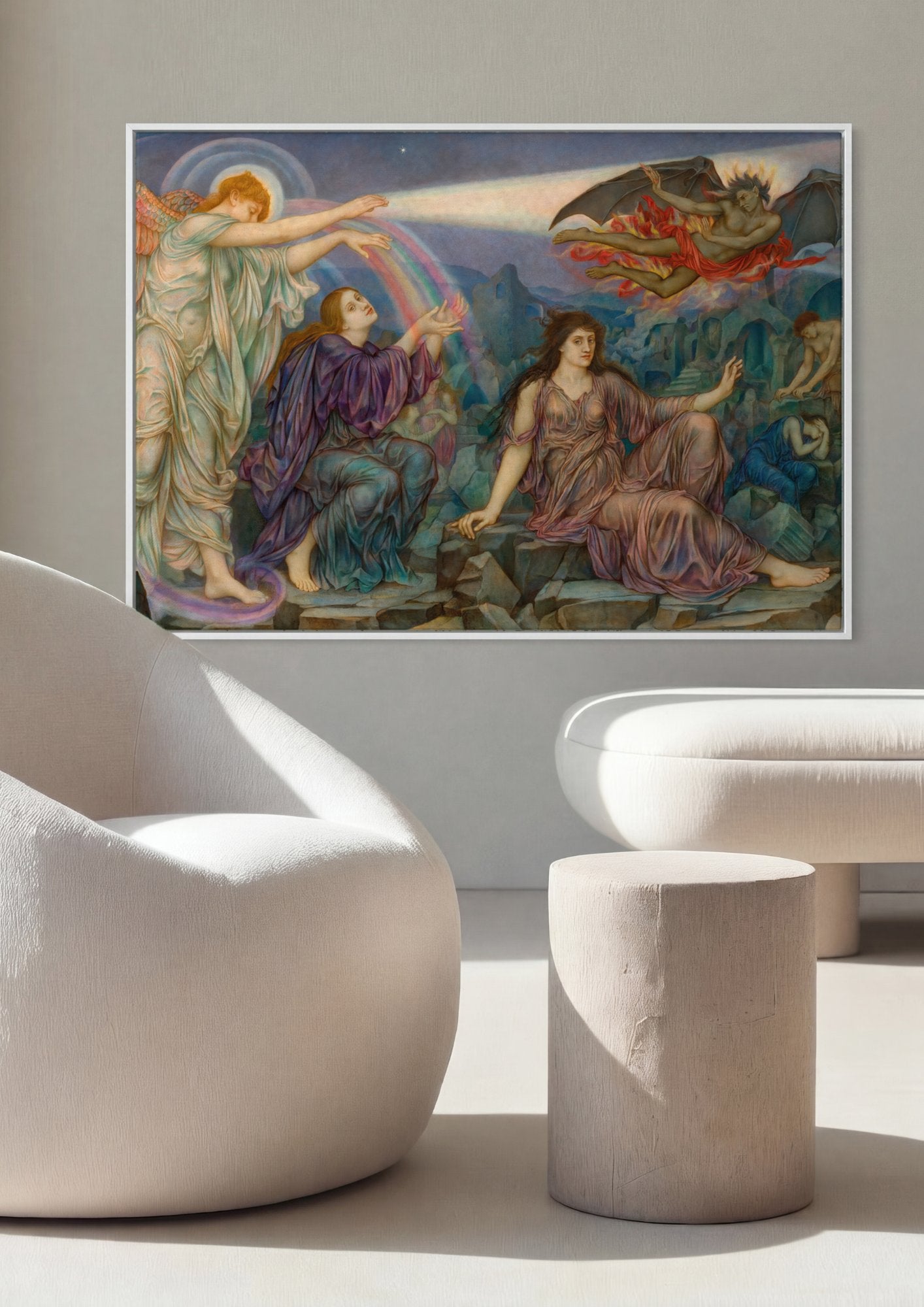 Quadro Decorativo A Luz Que Vence as Trevas - Evelyn De Morgan em ambiente decorado