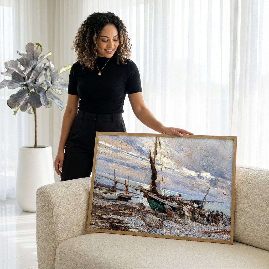 Quadro Decorativo Porto de Pesca em Etretat - Giovanni Boldini com modelo em ambiente