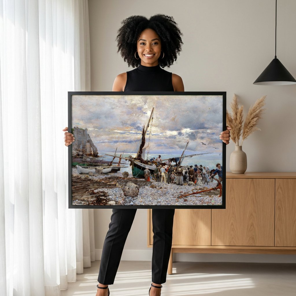 Quadro Decorativo Porto de Pesca em Etretat - Giovanni Boldini com modelo em ambiente