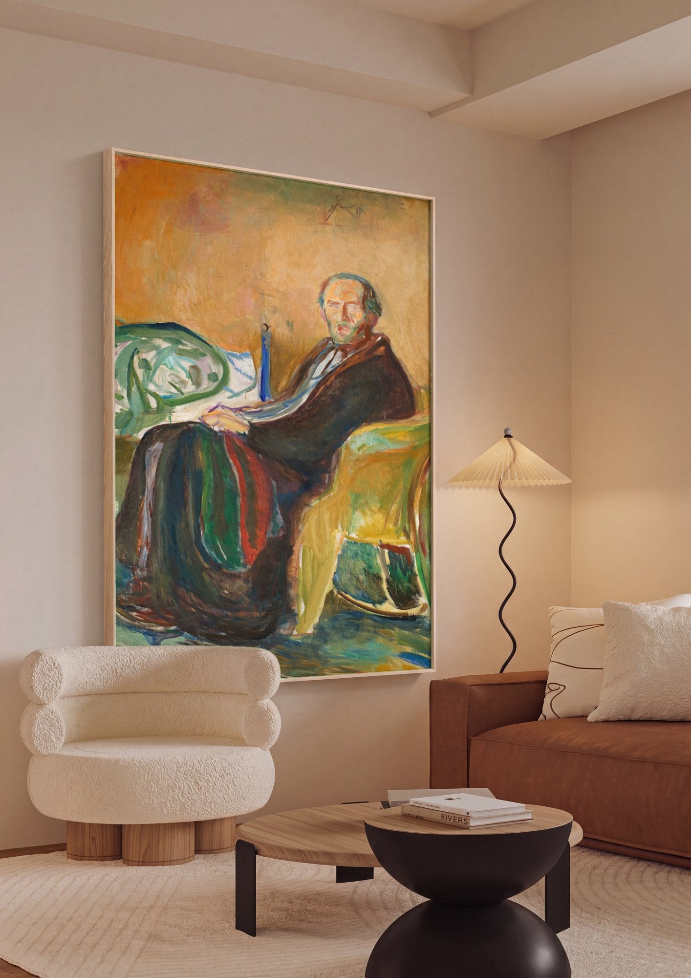 Quadro Decorativo Autorretrato em Poltrona - Edvard Munch em ambiente decorado
