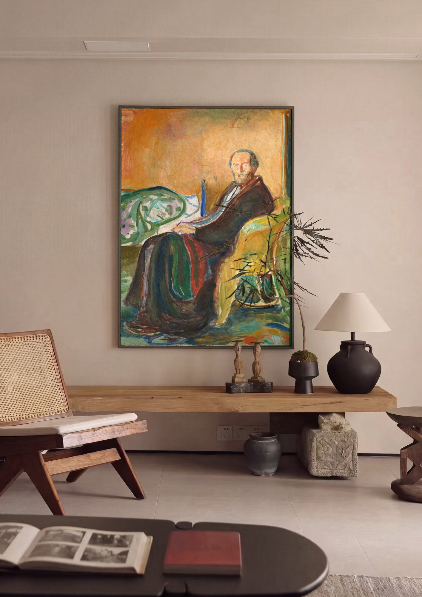 Quadro Decorativo Autorretrato em Poltrona - Edvard Munch em ambiente decorado