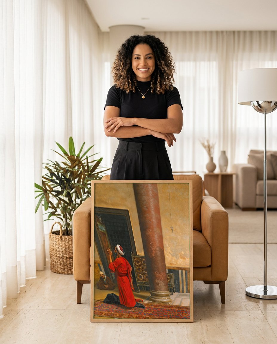 Quadro Decorativo A Oração - Ludwig Deutsch com modelo em ambiente
