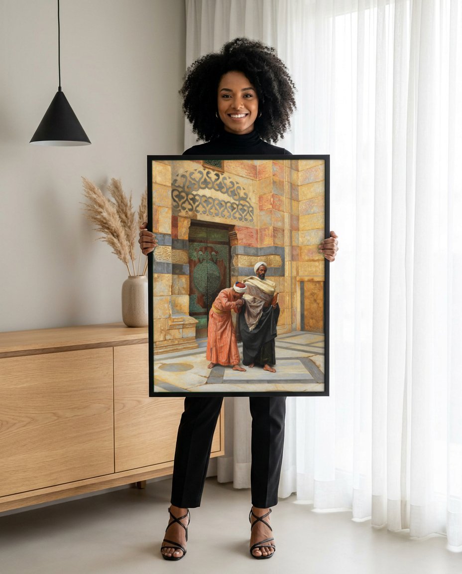Quadro Decorativo A Oferta - Ludwig Deutsch com modelo em ambiente
