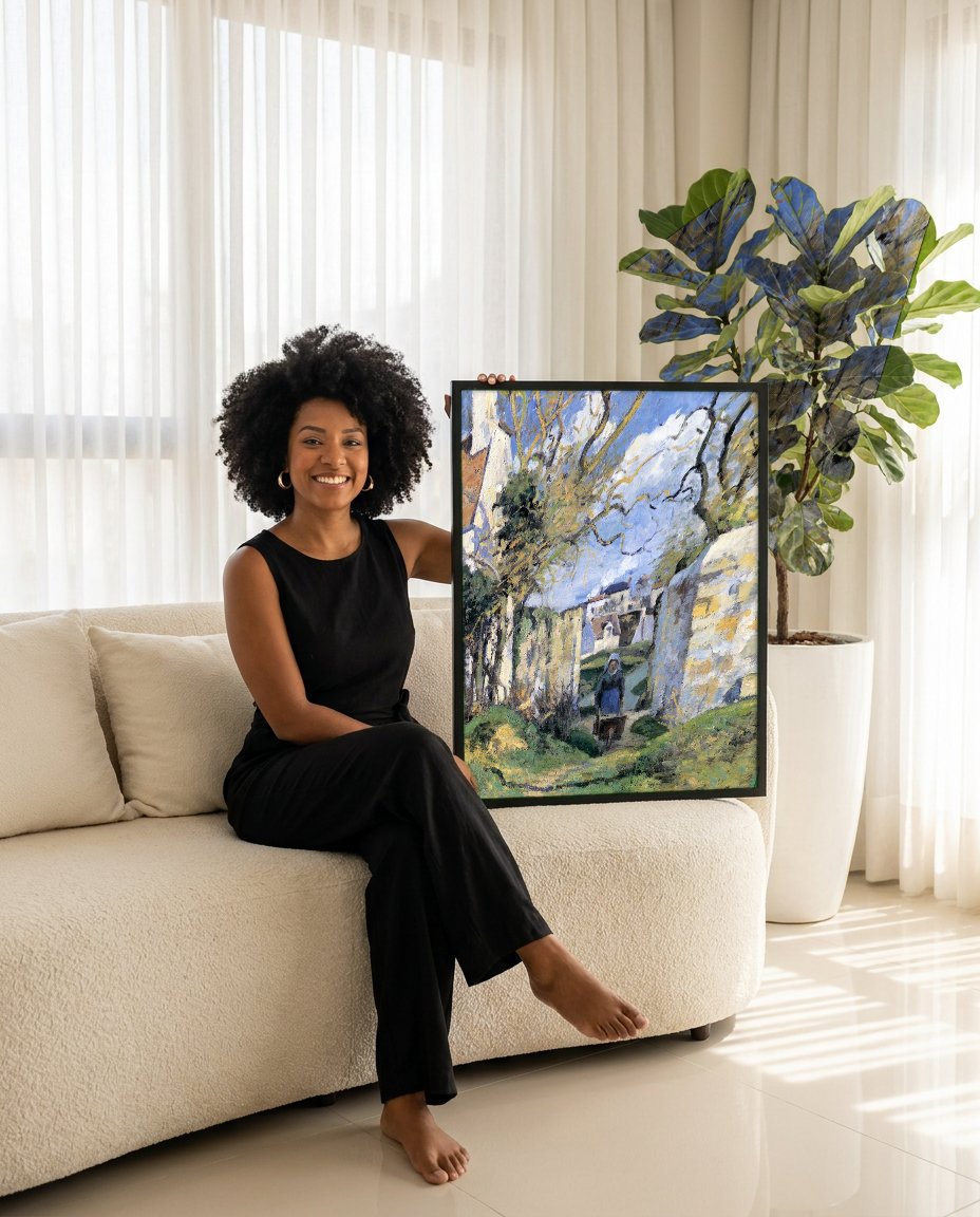 Quadro Decorativo A Carriola (La Brouette) - Pissarro com modelo em ambiente