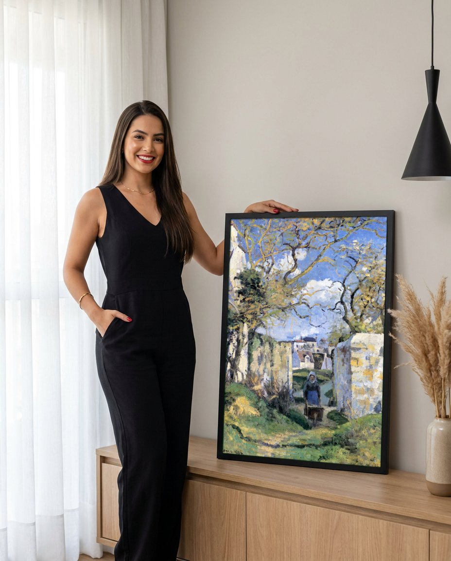 Quadro Decorativo A Carriola (La Brouette) - Pissarro com modelo em ambiente