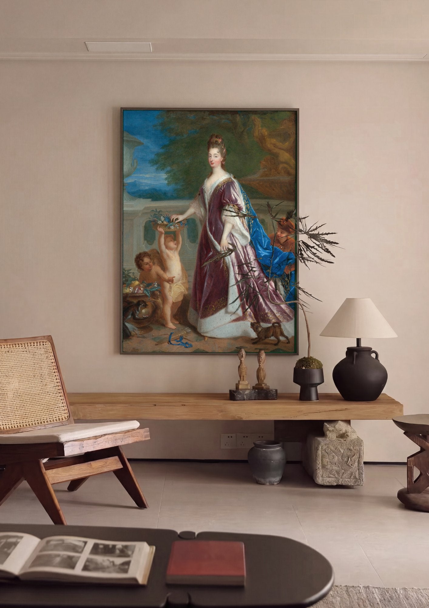 Quadro Decorativo Retrato Real com Putti - Jean François de Troy em ambiente decorado