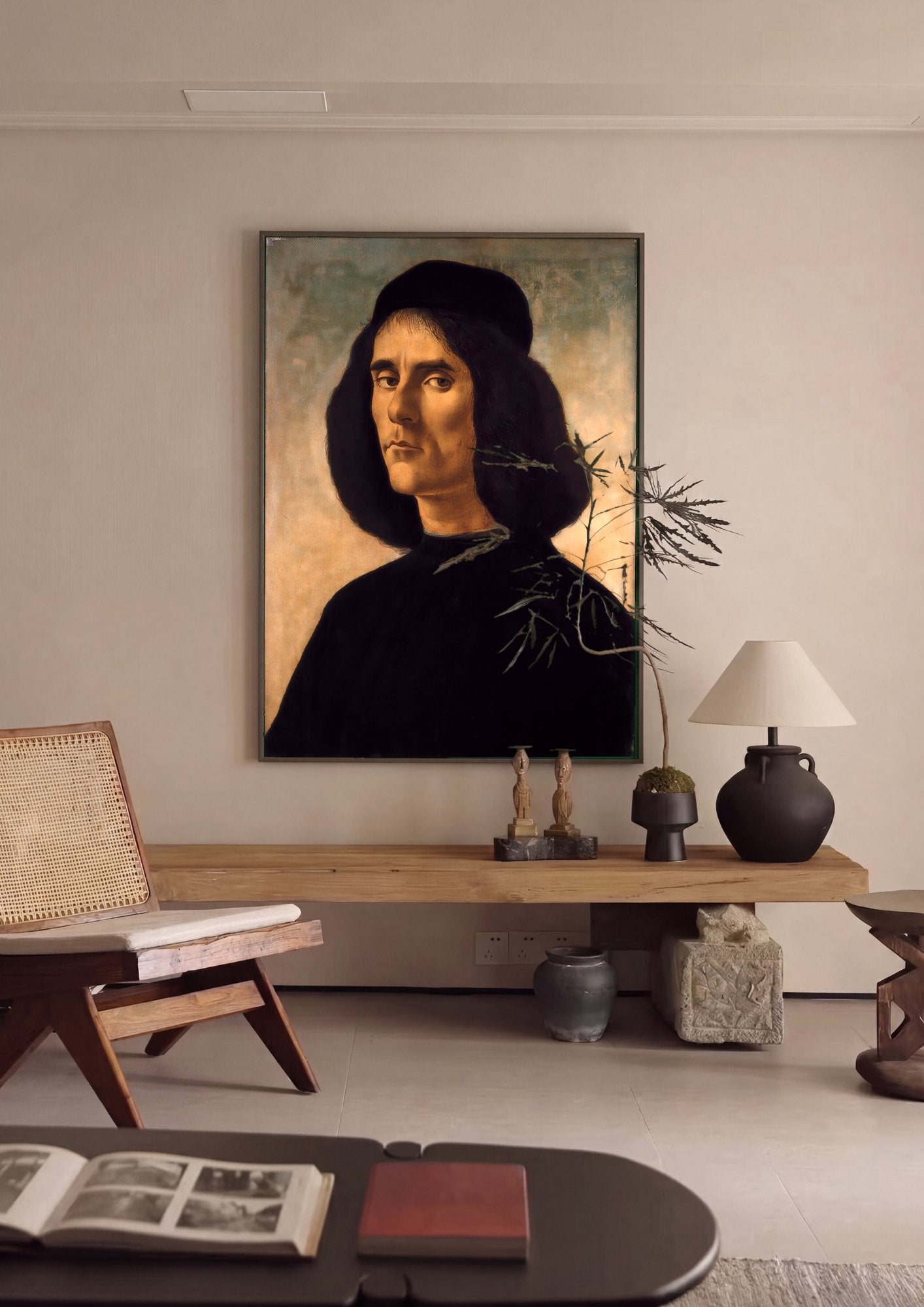Quadro Decorativo Retrato de Jovem - Botticelli em ambiente decorado