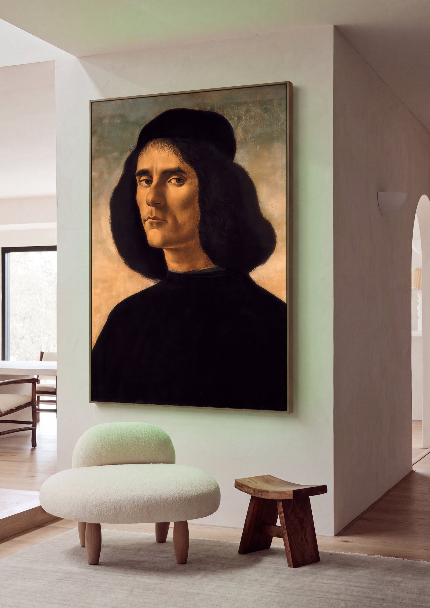 Quadro Decorativo Retrato de Jovem - Botticelli em ambiente decorado