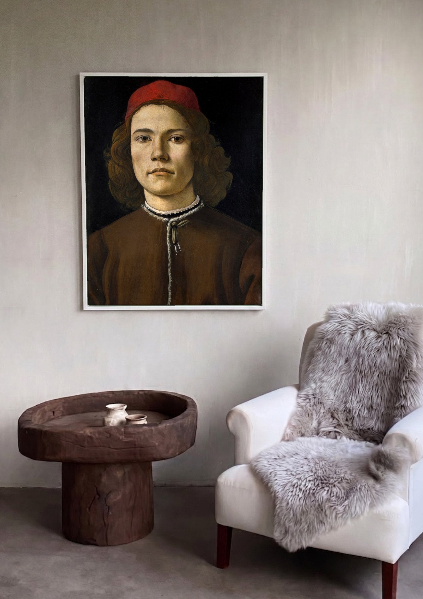 Quadro Decorativo Retrato de Jovem - Botticelli em ambiente decorado