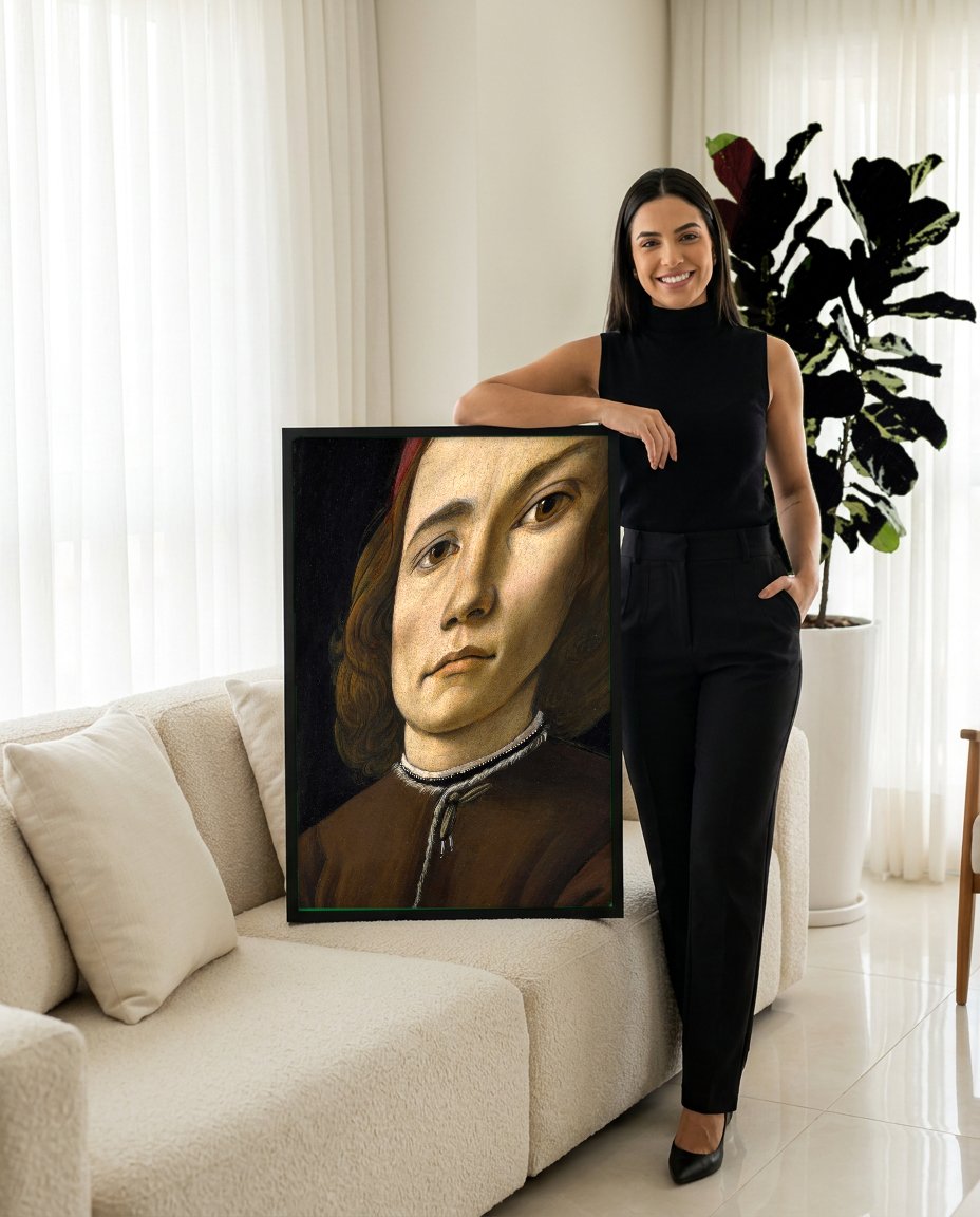 Quadro Decorativo Retrato de Jovem - Botticelli com modelo em ambiente