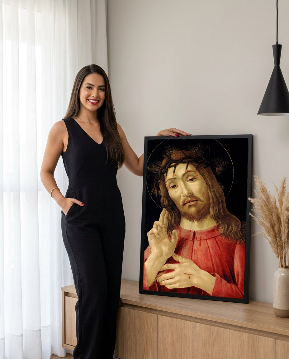 Quadro Decorativo Ecce Homo - Sandro Botticelli com modelo em ambiente