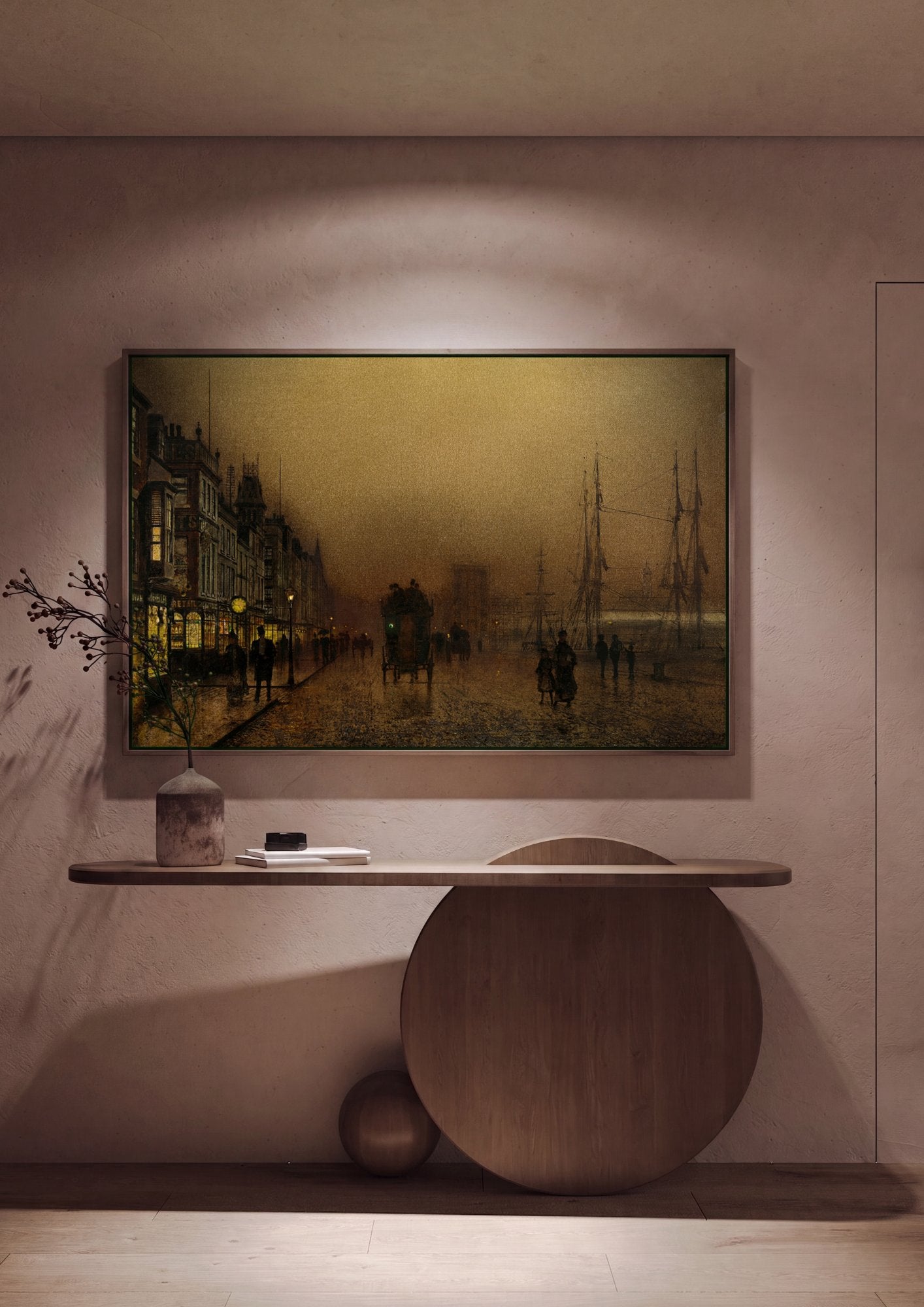 Quadro Decorativo Noite na Cidade Portuária - Grimshaw em ambiente decorado