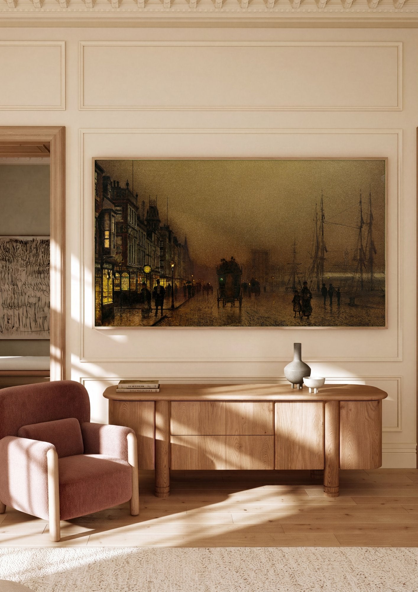 Quadro Decorativo Noite na Cidade Portuária - Grimshaw em ambiente decorado