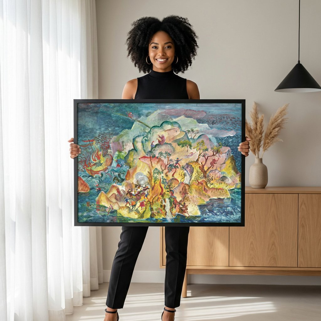 Quadro Decorativo A Ilha dos Bem-Aventurados - Oskar Laske com modelo em ambiente