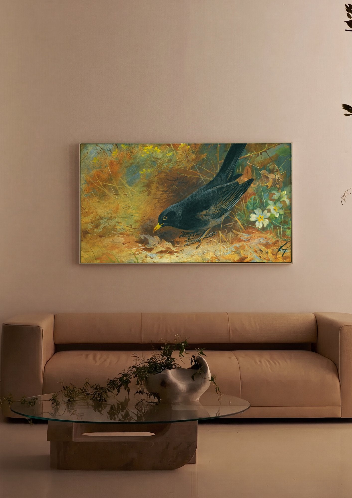 Quadro Decorativo Pássaro Preto na Natureza - Thorburn em ambiente decorado