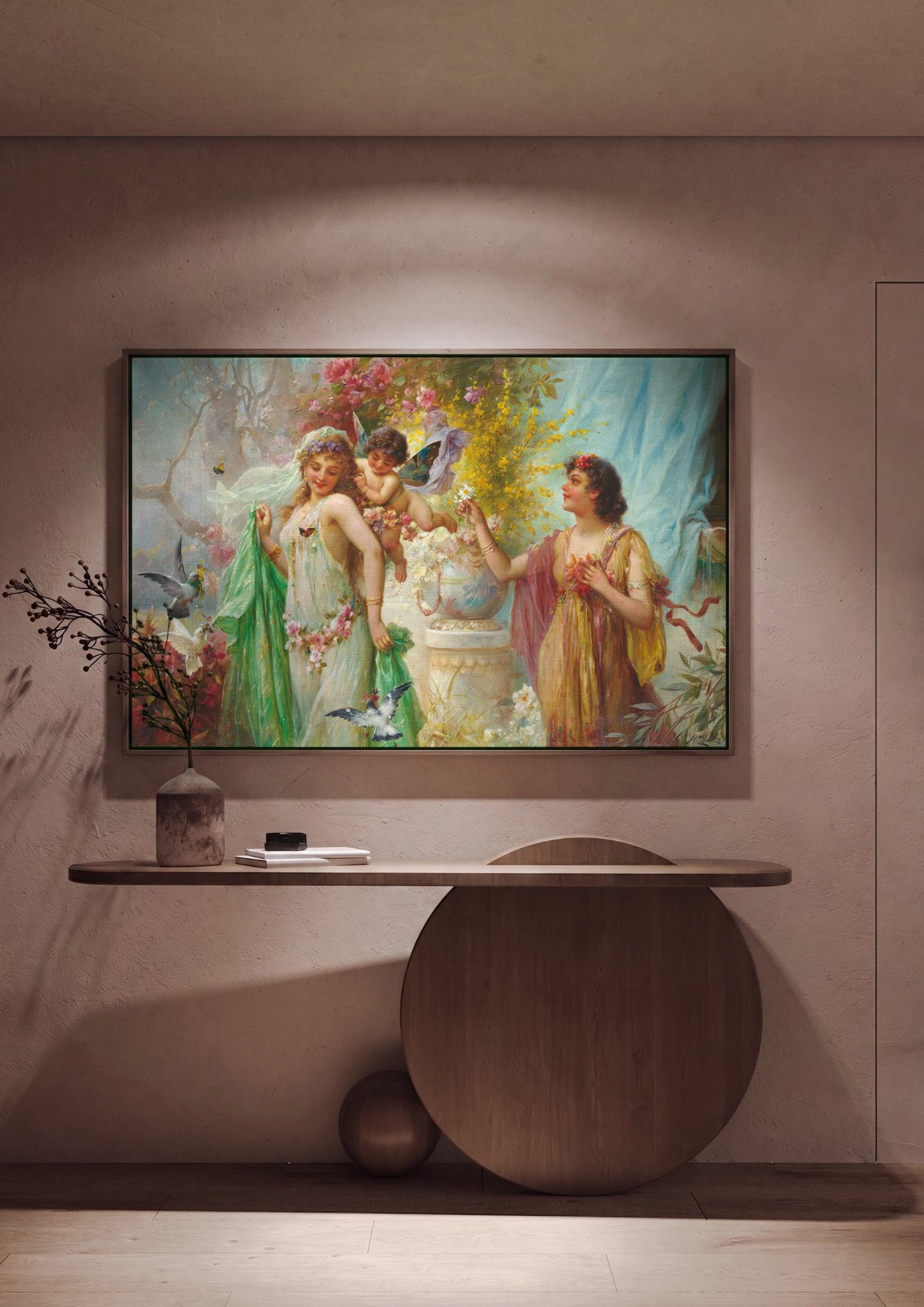 Quadro Decorativo A Primavera - Hans Zatzka em ambiente decorado