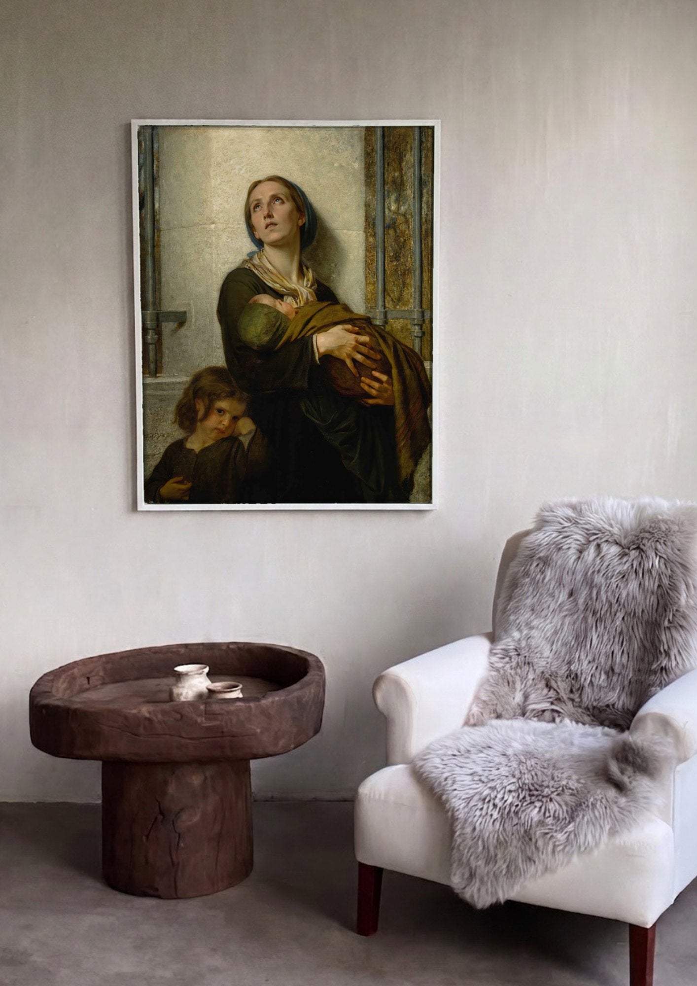 Quadro Decorativo A Mãe e Seus Filhos - Hugues Merle | quadro emoldurado na parede