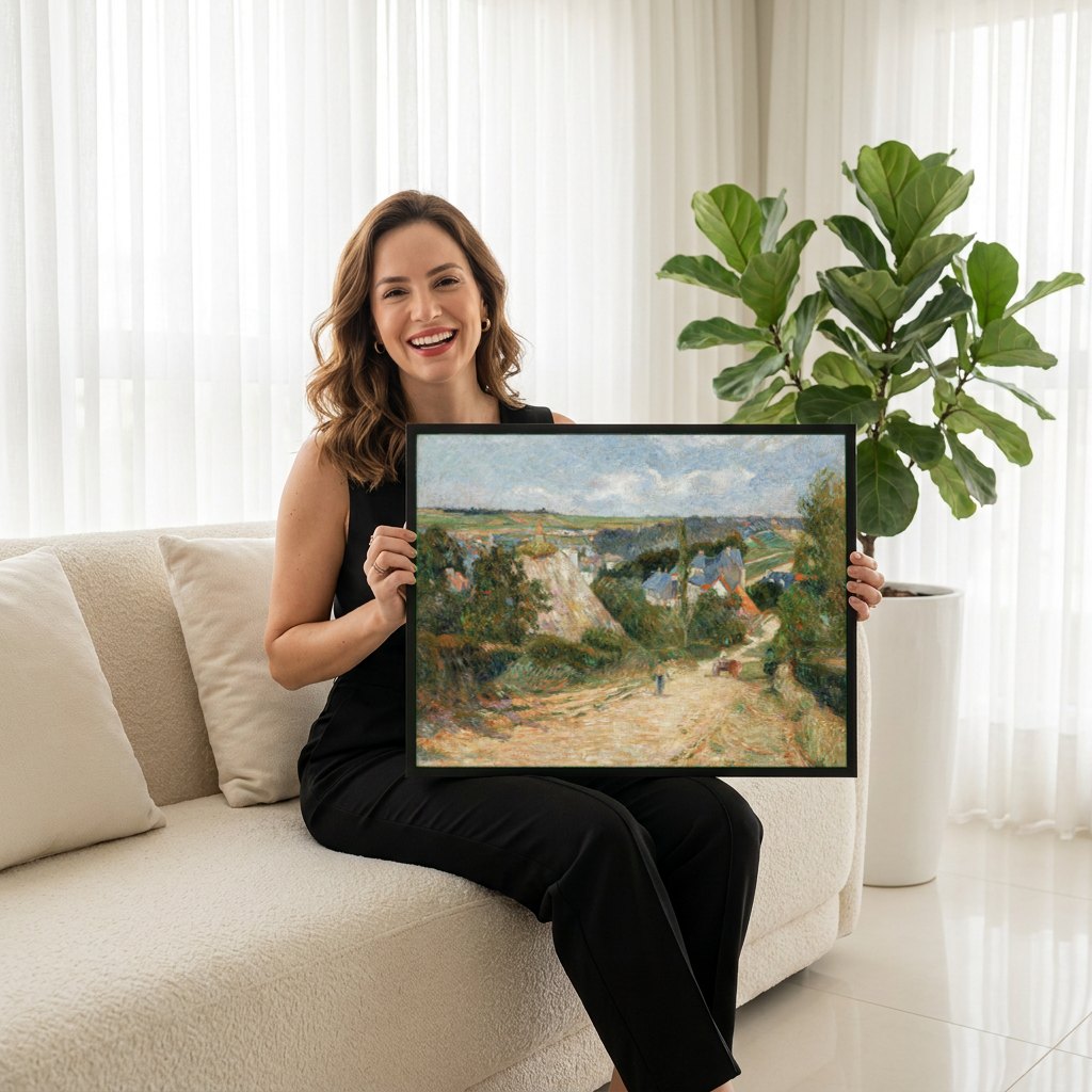 Quadro Decorativo A Estrada de Rouen - Paul Gauguin | modelo apresentando o quadro emoldurado
