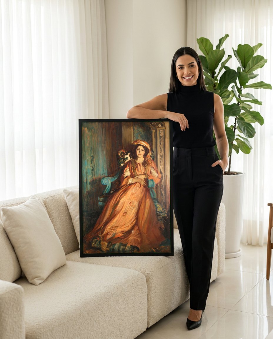 Quadro Decorativo Retrato Feminino - Jacques Émile Blanche | modelo apresentando o quadro emoldurado