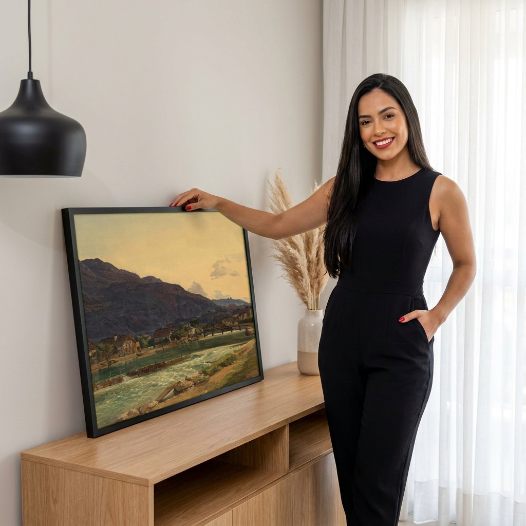 Quadro Decorativo Paisagem Alpina - Waldmüller | modelo apresentando o quadro emoldurado