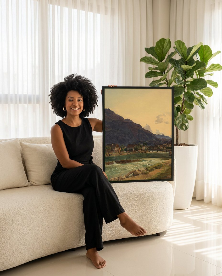 Quadro Decorativo Paisagem Alpina - Waldmüller | modelo apresentando o quadro emoldurado