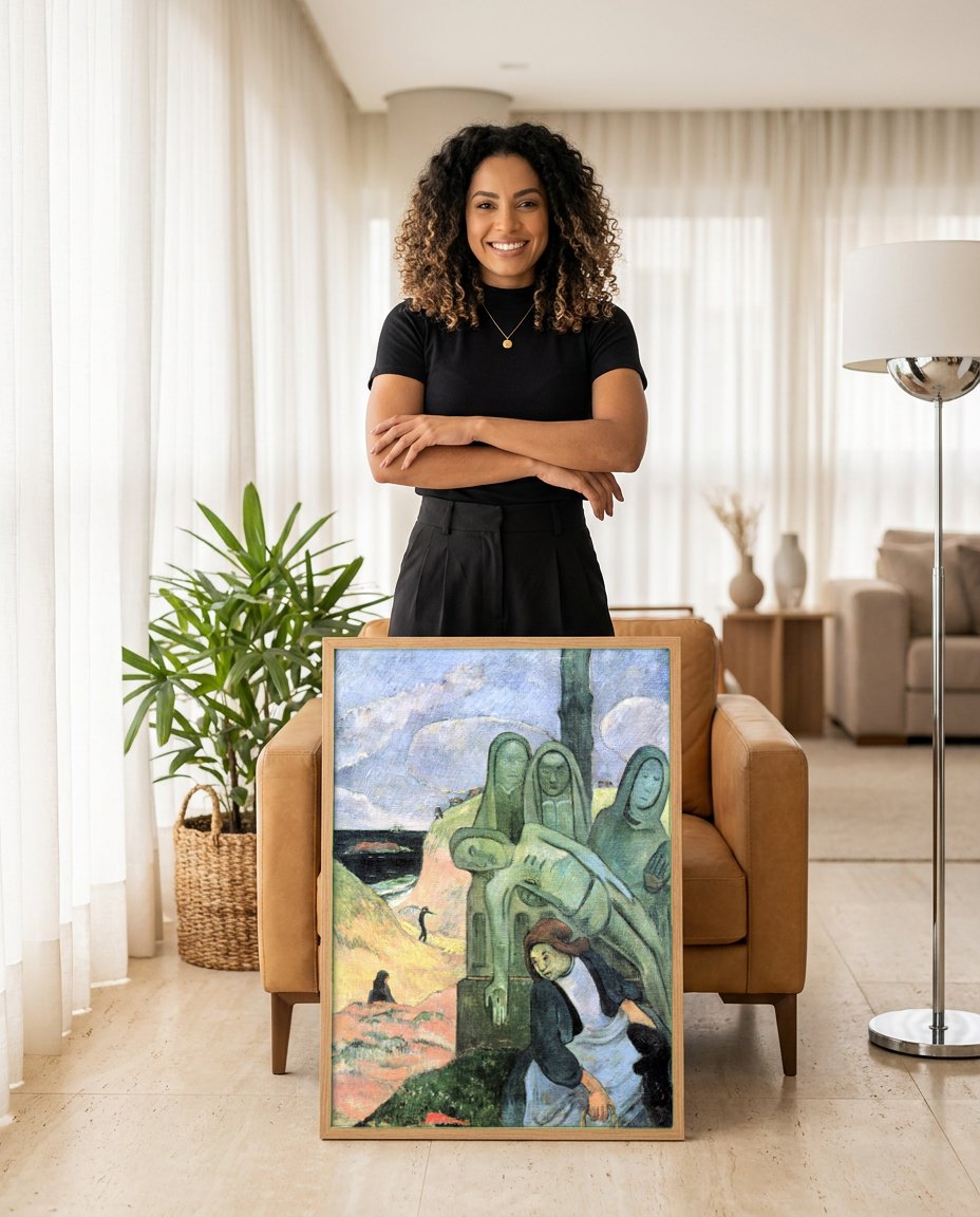 Quadro Decorativo A Deposição – Paul Gauguin | modelo apresentando o quadro emoldurado
