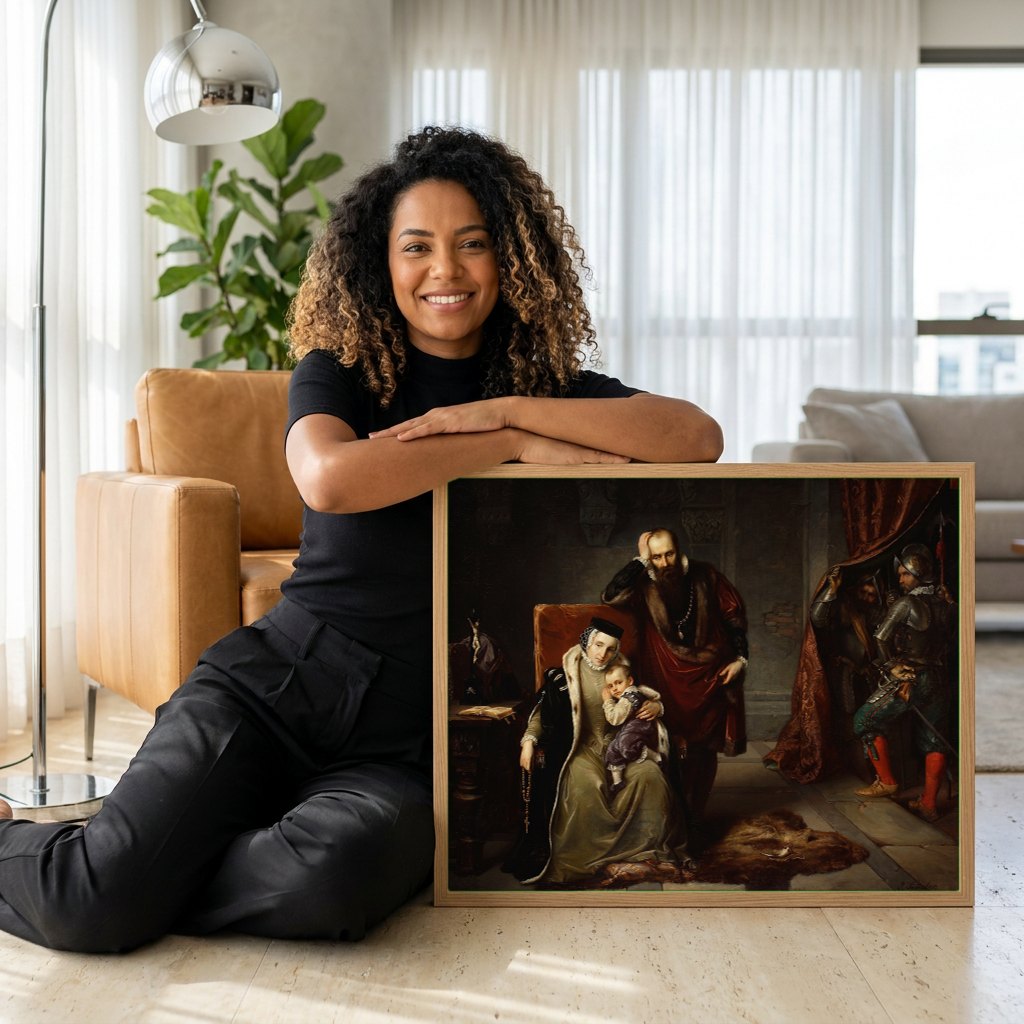 Quadro Decorativo A Partida de D. Henrique II - Józef Simmler | modelo apresentando o quadro emoldurado