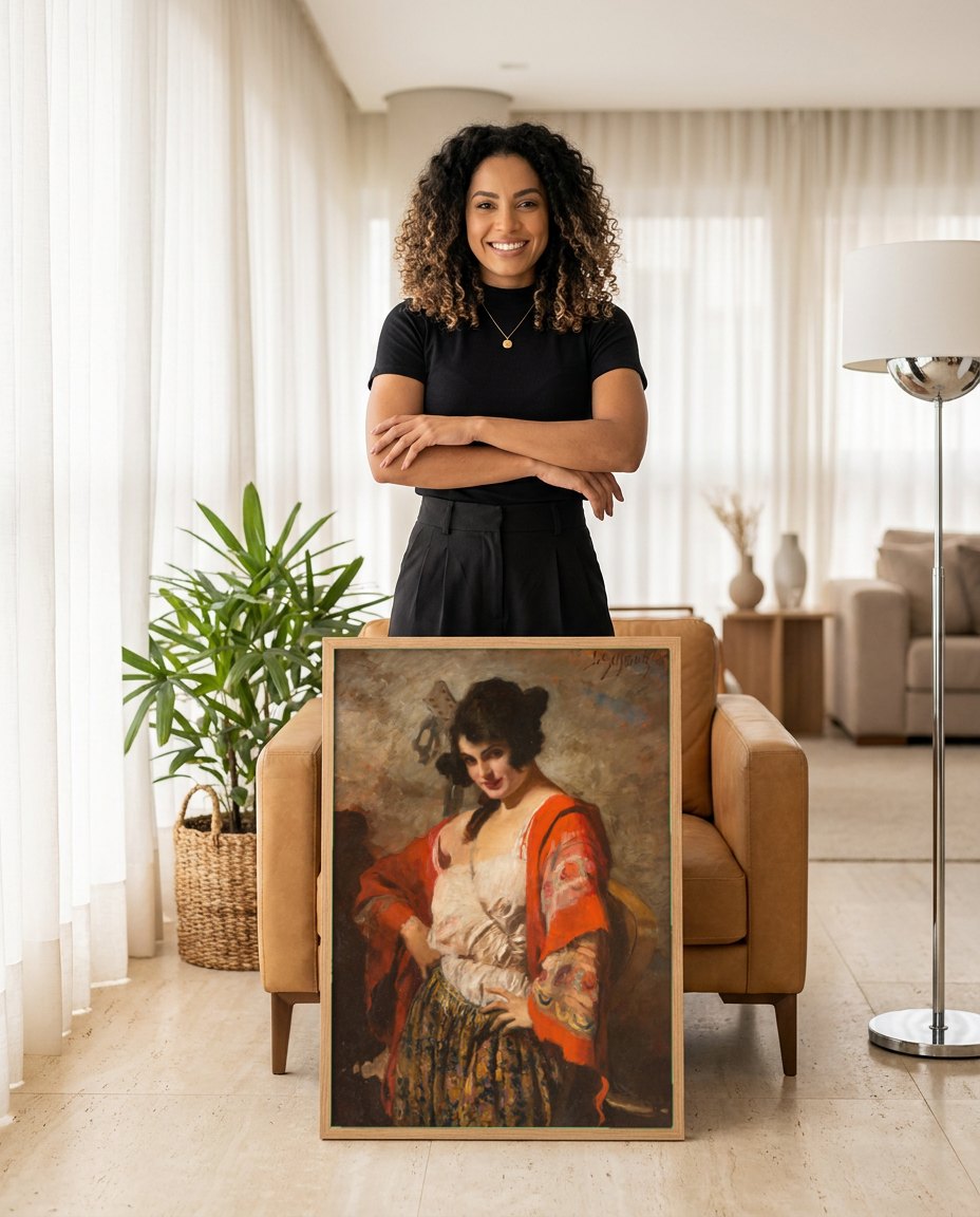 Quadro Decorativo A Cigana - Leopold Schmutzler | modelo apresentando o quadro emoldurado