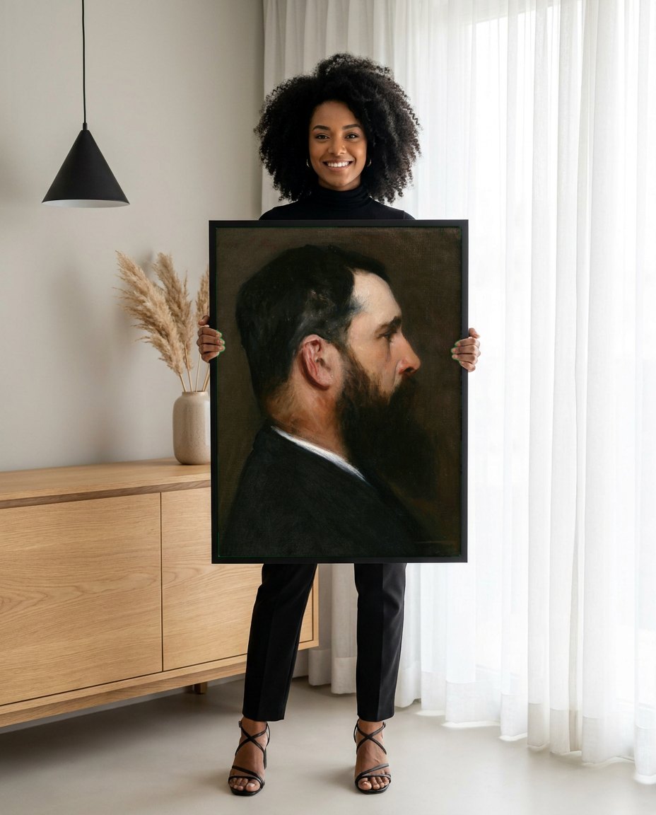 Quadro Decorativo Retrato de Homem Barbudo - John Singer Sargent | modelo apresentando o quadro emoldurado