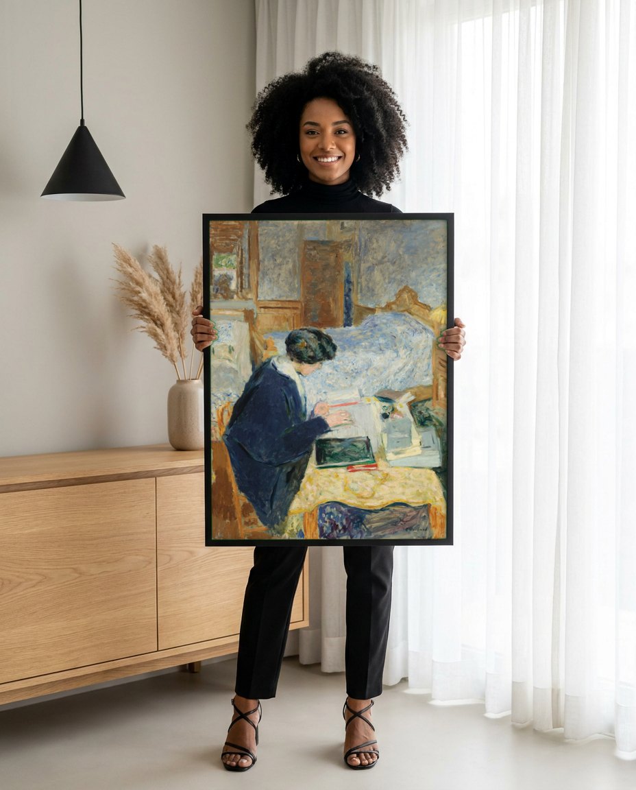 Quadro Decorativo A Leitora no Quarto - Vuillard | modelo apresentando o quadro emoldurado