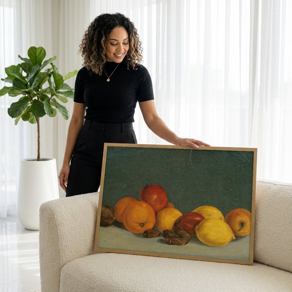 Quadro Decorativo Natureza-Morta com Frutas - Jan Matejko | modelo apresentando o quadro emoldurado