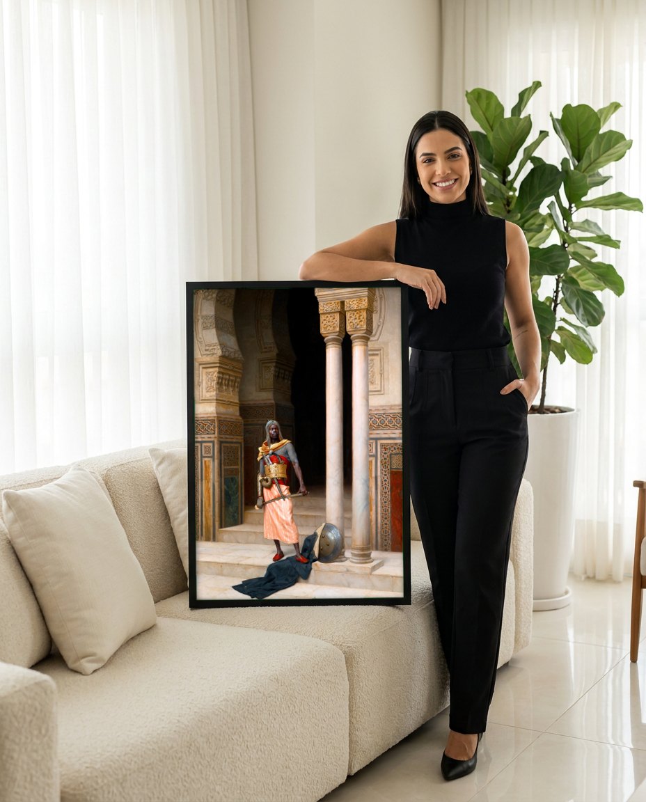 Quadro Decorativo O Guarda do Palácio - Ludwig Deutsch | modelo apresentando o quadro emoldurado