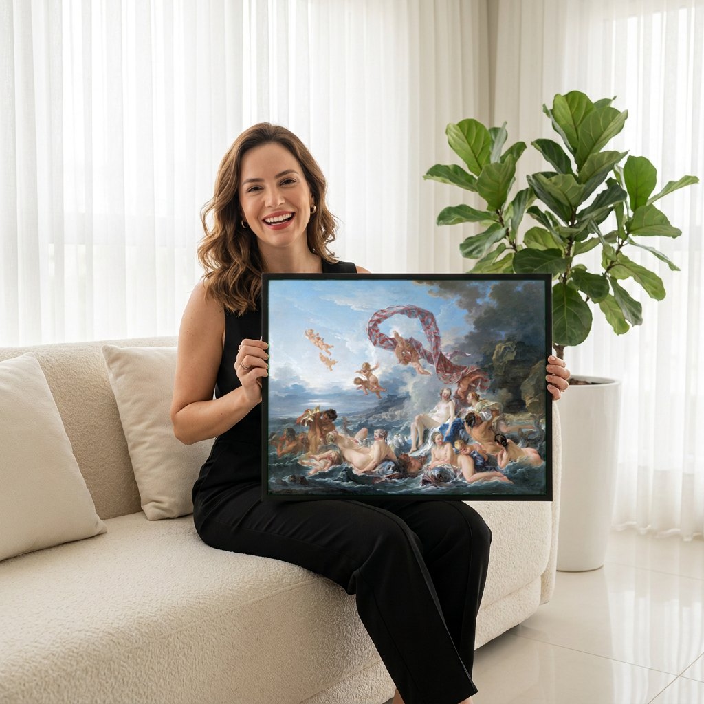 Quadro Decorativo O Triunfo de Vênus - Boucher | modelo apresentando o quadro emoldurado