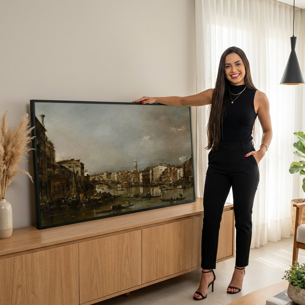 Quadro Decorativo Canal Grande, Veneza - Guardi | modelo apresentando o quadro emoldurado