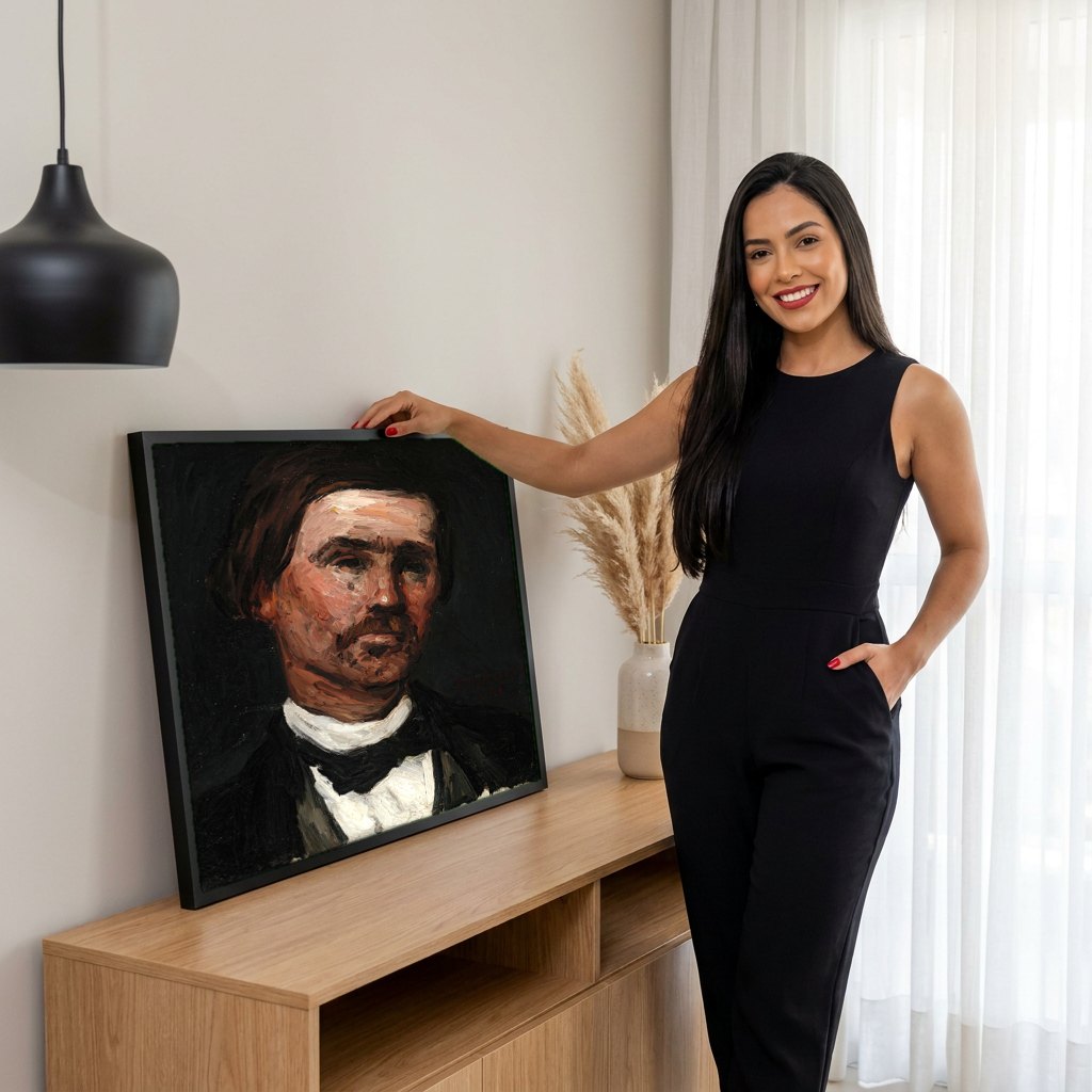 Quadro Decorativo Retrato do Artista - Paul Cézanne | modelo apresentando o quadro emoldurado