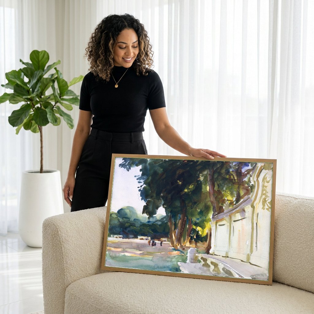 Quadro Decorativo Paisagem com Arquitetura - John Singer Sargent | modelo apresentando o quadro emoldurado