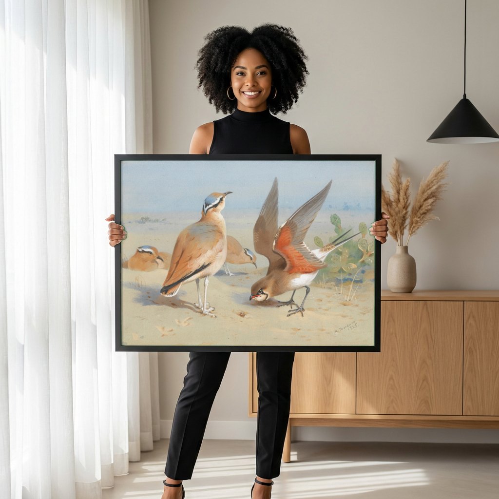 Quadro Decorativo Aves do Deserto - Thorburn | modelo apresentando o quadro emoldurado