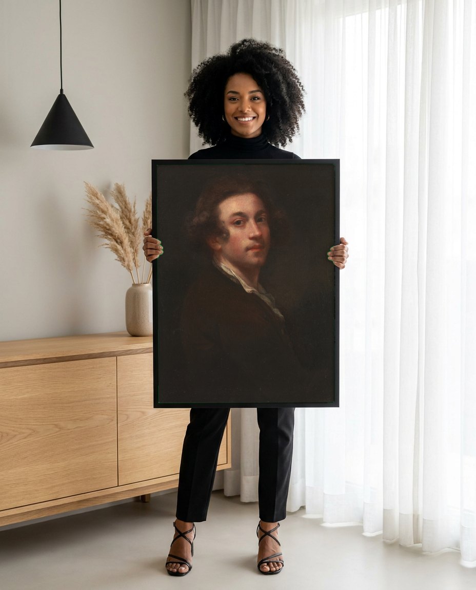 Quadro Decorativo Autorretrato - Sir Joshua Reynolds | modelo apresentando o quadro emoldurado