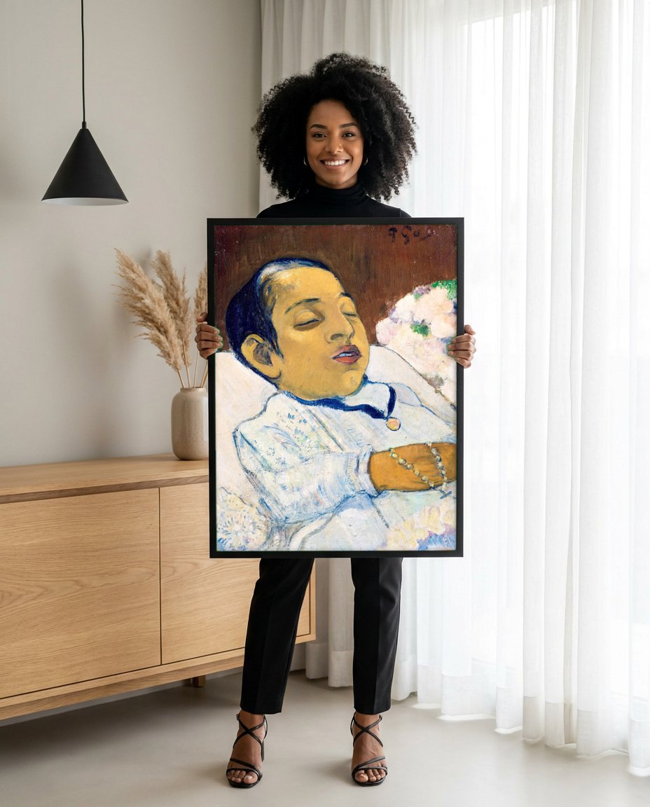 Quadro Decorativo Criança Adormecida - Paul Gauguin | modelo apresentando o quadro emoldurado