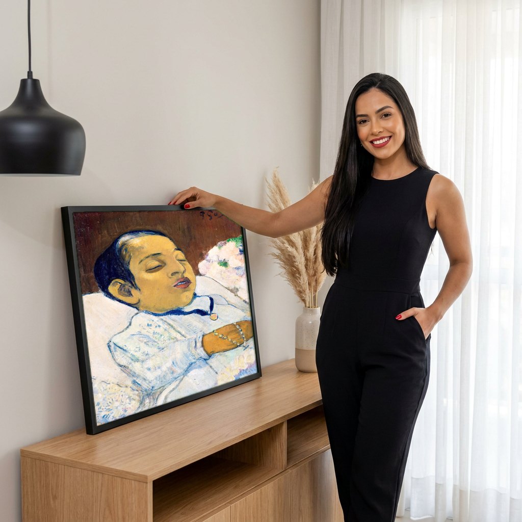 Quadro Decorativo Criança Adormecida - Paul Gauguin | modelo apresentando o quadro emoldurado