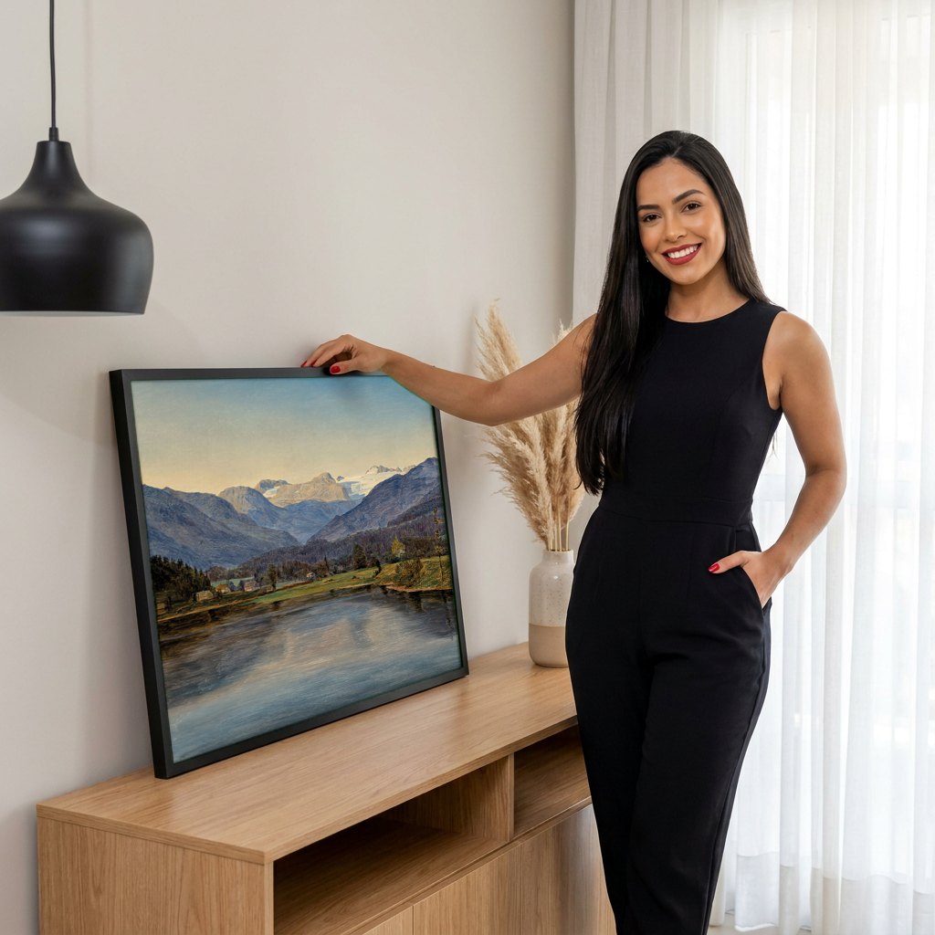 Quadro Decorativo Paisagem Alpina - Waldmüller | modelo apresentando o quadro emoldurado