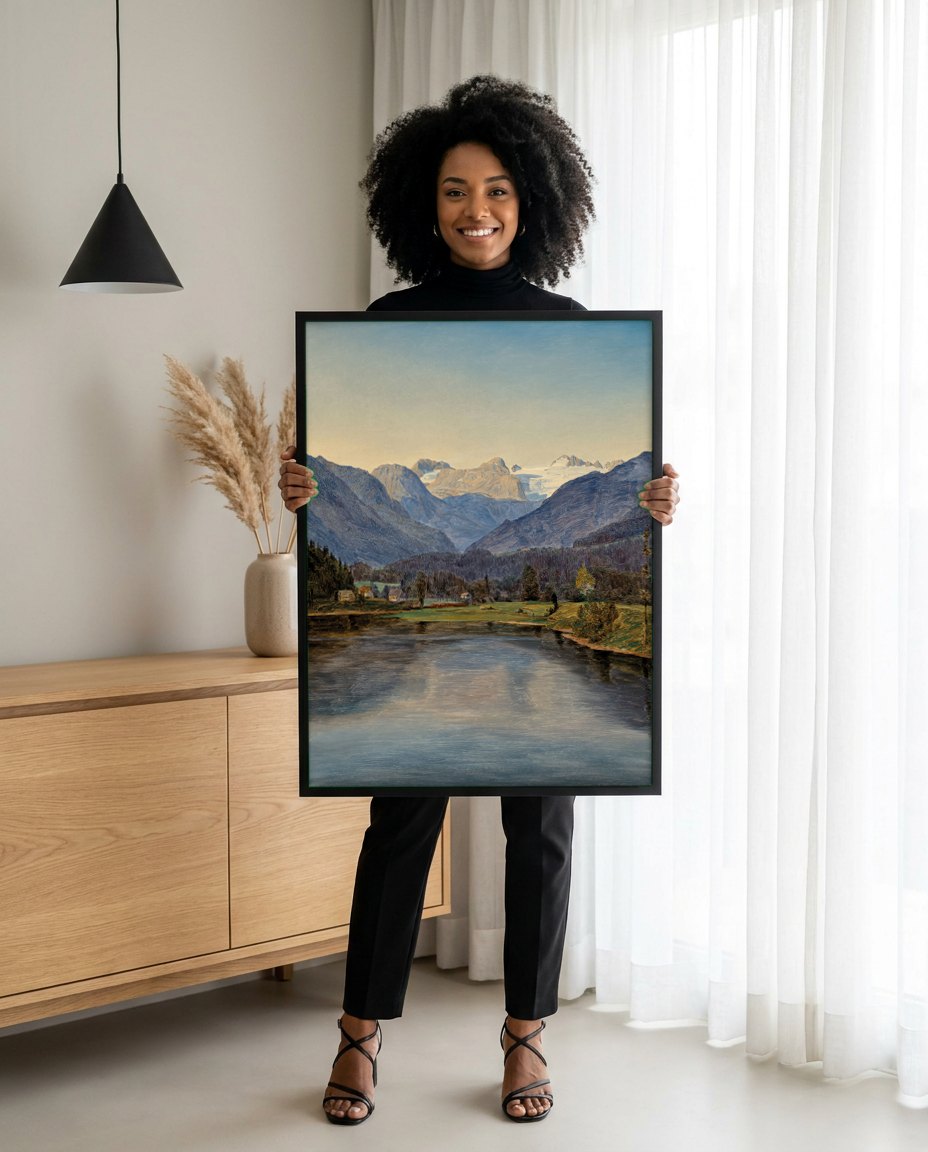 Quadro Decorativo Paisagem Alpina - Waldmüller | modelo apresentando o quadro emoldurado