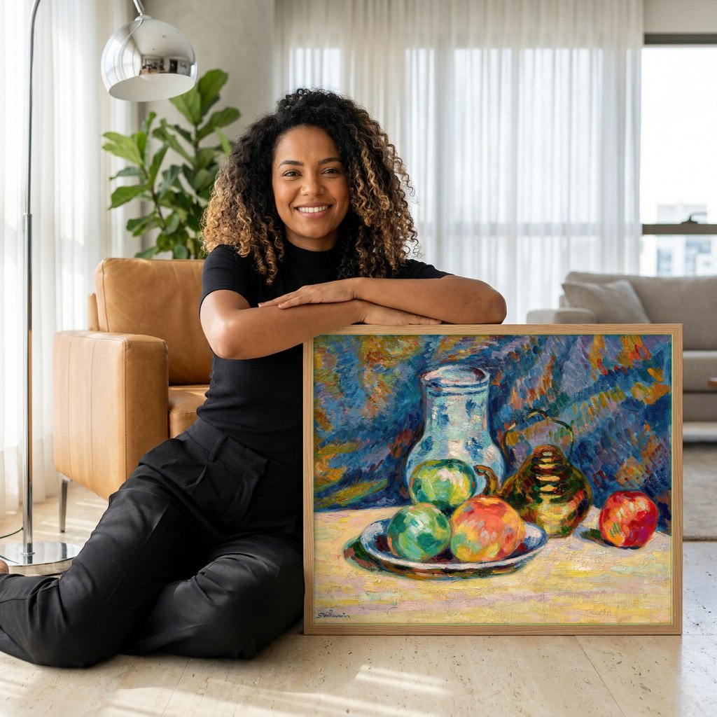 Quadro Decorativo Natureza-morta com Frutas - Guillaumin | modelo apresentando o quadro emoldurado