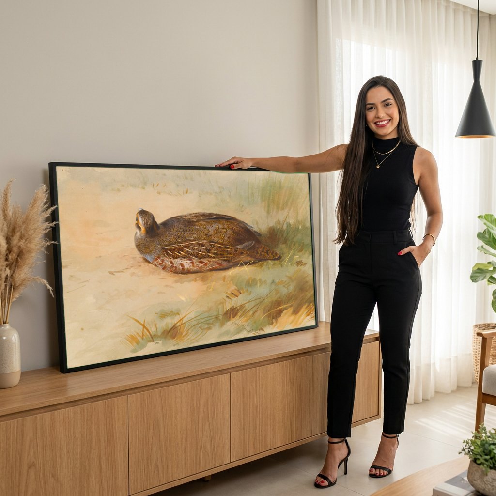 Quadro Decorativo Perdiz-cinzenta - Thorburn | modelo apresentando o quadro emoldurado