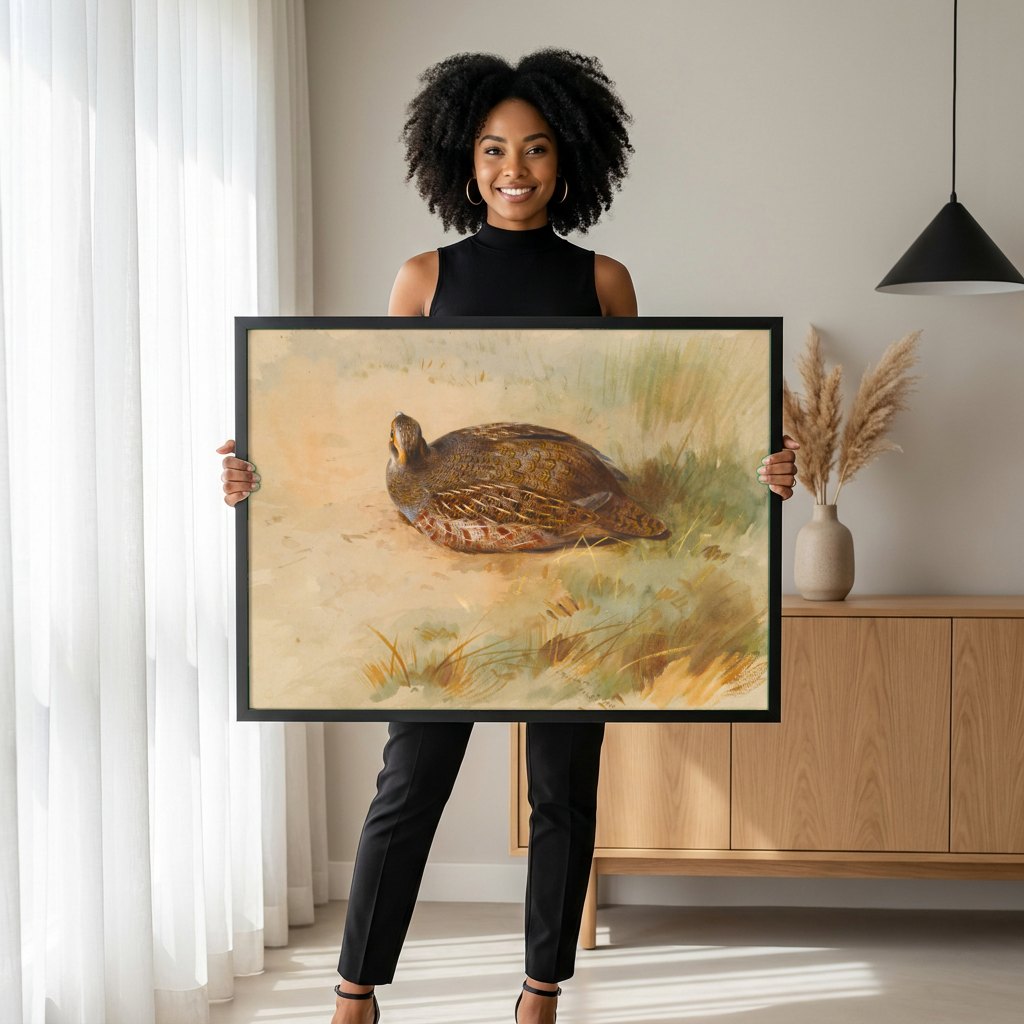 Quadro Decorativo Perdiz-cinzenta - Thorburn | modelo apresentando o quadro emoldurado